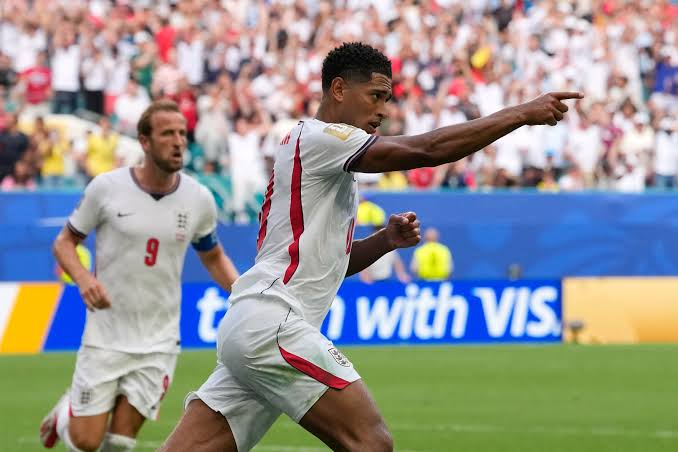 Jude Bellingham celebrating his first goal against Norway