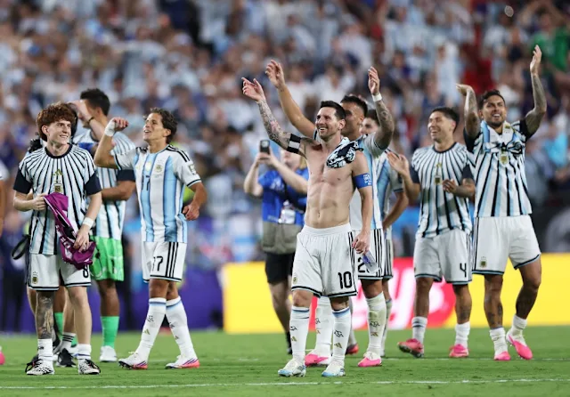 Argentina players celebrating after advancing to the World Cup semi-finals