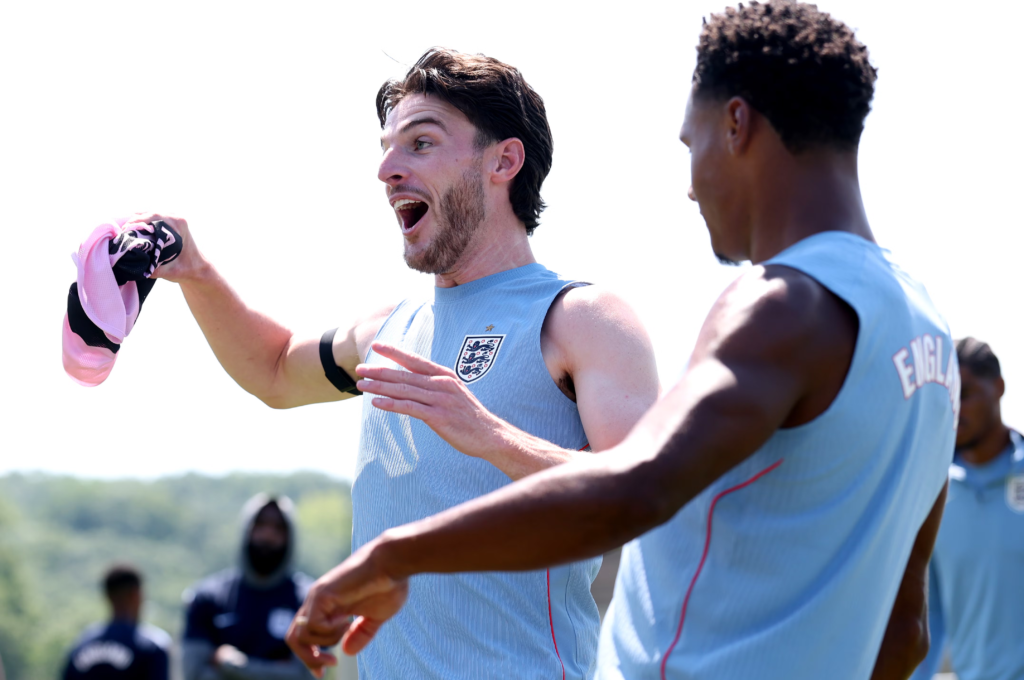 
Declan Rice taking part in England training before the semi-final
