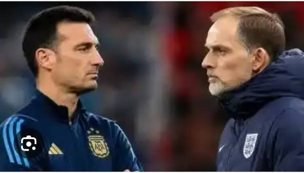 Thomas Tuchel and Lionel Scaloni during World Cup training sessions